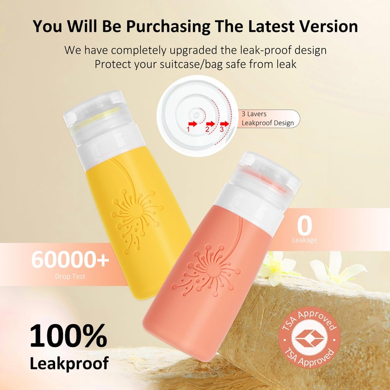 Vipop Empty 3 oz Travel Size Bottles Toiletries Containers for Toiletries Liquids，Small Silicone Mini Refillable Leak Proof TSA Approved Travel Bottles for Creams Shampoo and Conditioner Traveling - Image 3